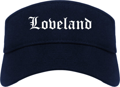 Loveland Ohio OH Old English Mens Visor Cap Hat Navy Blue