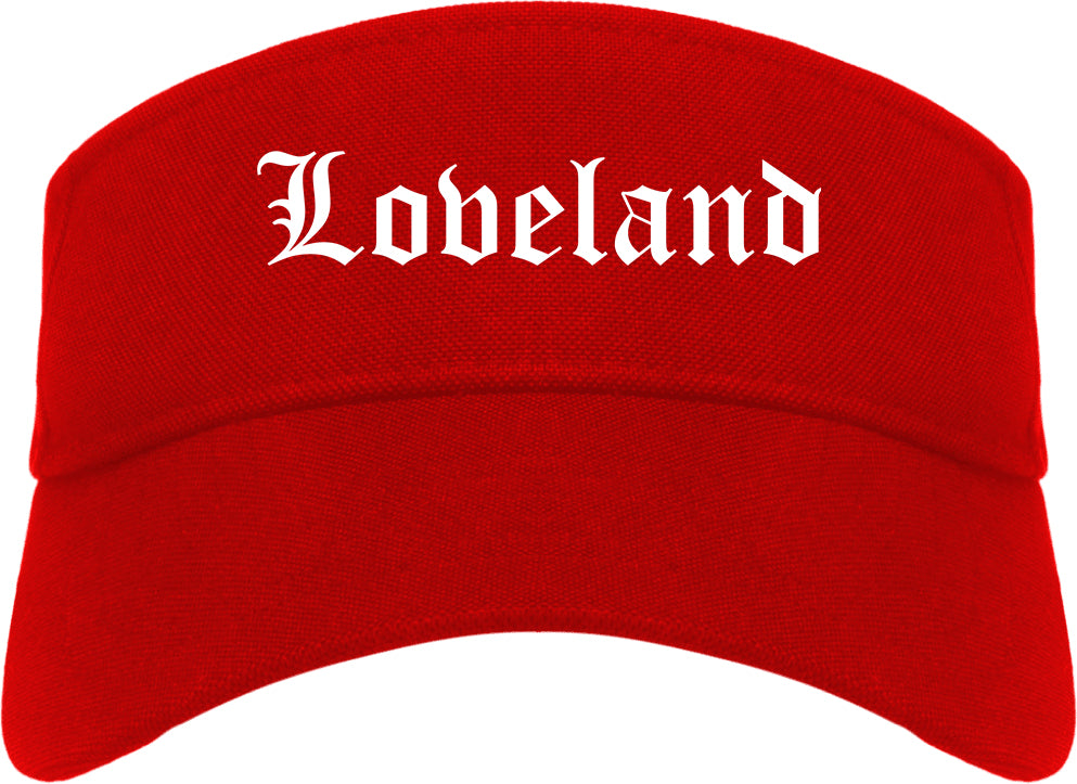 Loveland Ohio OH Old English Mens Visor Cap Hat Red