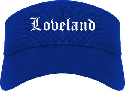 Loveland Ohio OH Old English Mens Visor Cap Hat Royal Blue
