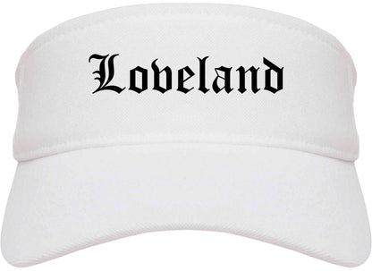 Loveland Ohio OH Old English Mens Visor Cap Hat White