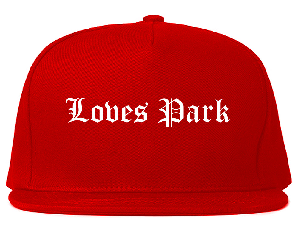 Loves Park Illinois IL Old English Mens Snapback Hat Red