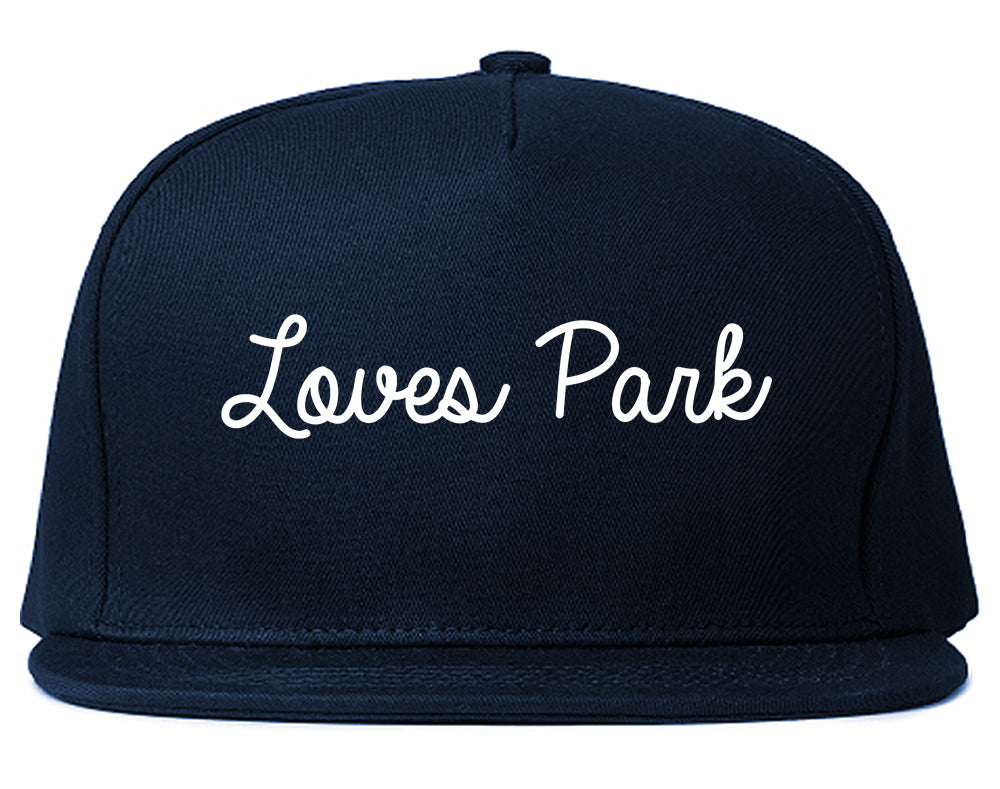 Loves Park Illinois IL Script Mens Snapback Hat Navy Blue