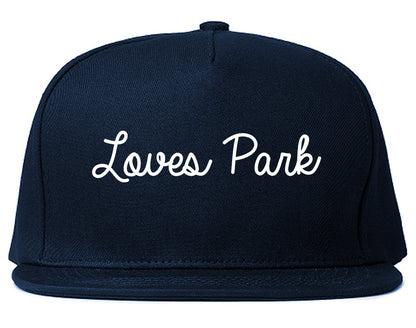Loves Park Illinois IL Script Mens Snapback Hat Navy Blue