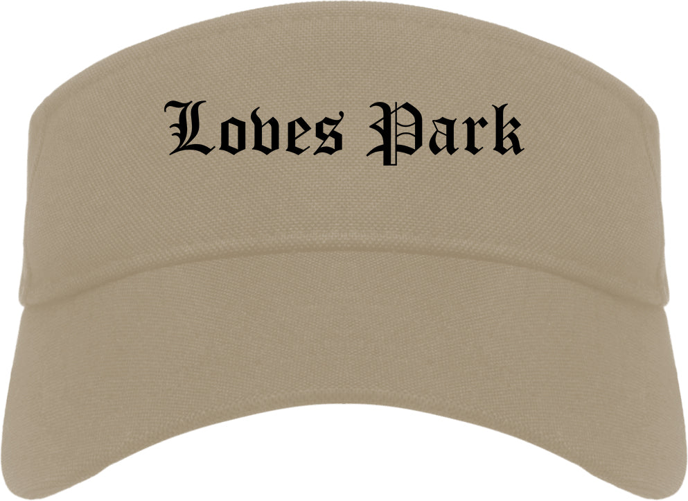 Loves Park Illinois IL Old English Mens Visor Cap Hat Khaki