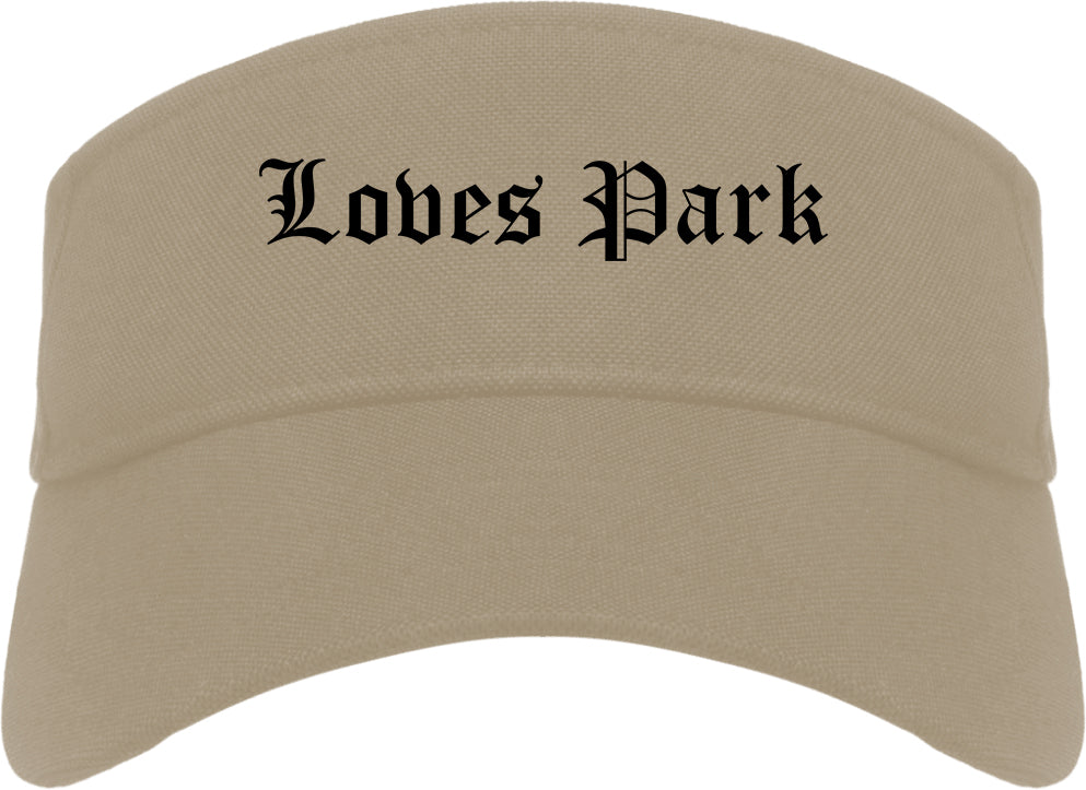 Loves Park Illinois IL Old English Mens Visor Cap Hat Khaki