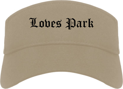 Loves Park Illinois IL Old English Mens Visor Cap Hat Khaki