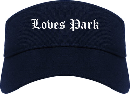Loves Park Illinois IL Old English Mens Visor Cap Hat Navy Blue
