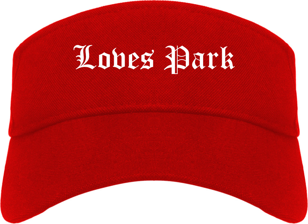 Loves Park Illinois IL Old English Mens Visor Cap Hat Red
