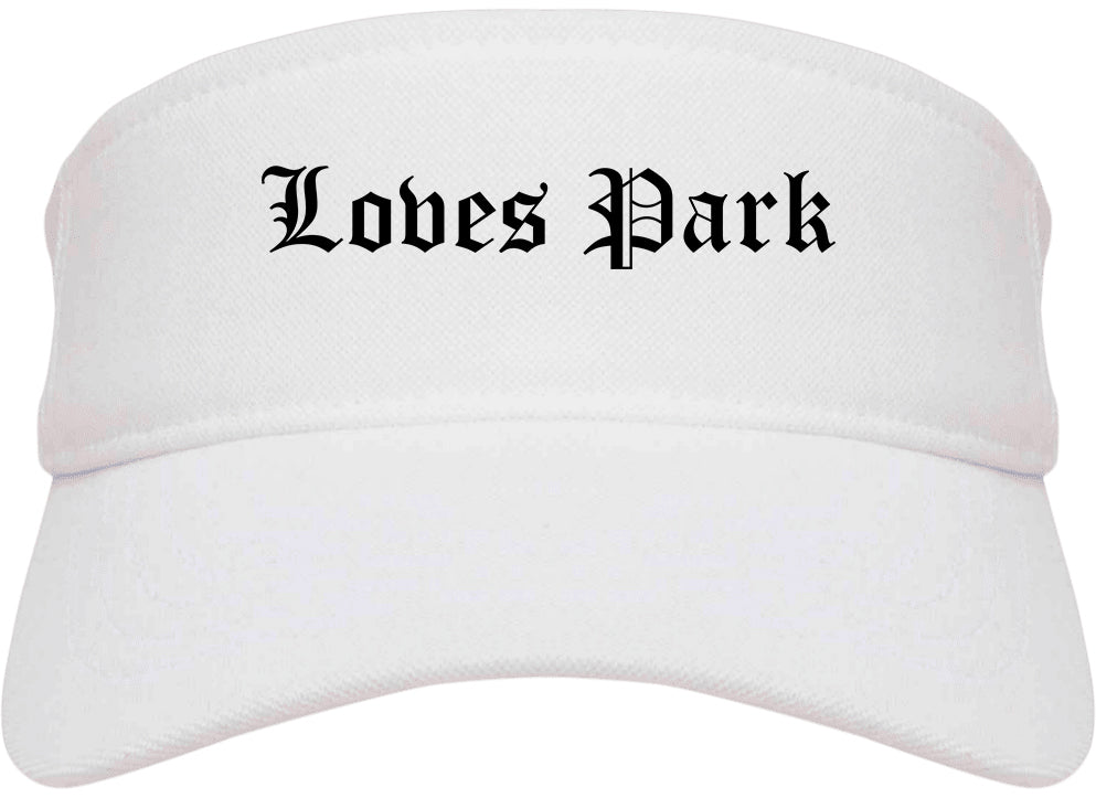 Loves Park Illinois IL Old English Mens Visor Cap Hat White