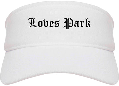 Loves Park Illinois IL Old English Mens Visor Cap Hat White