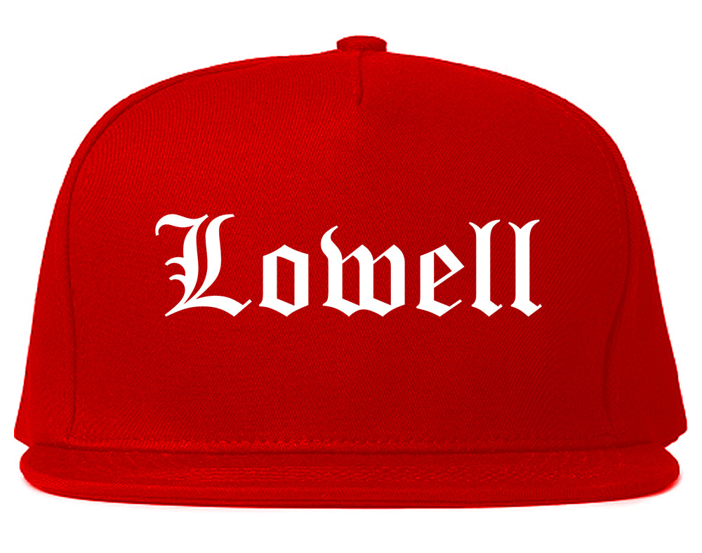 Lowell Arkansas AR Old English Mens Snapback Hat Red