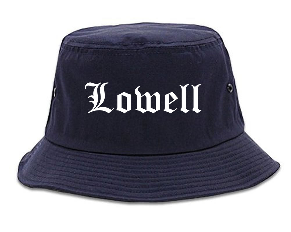 Lowell Arkansas AR Old English Mens Bucket Hat Navy Blue