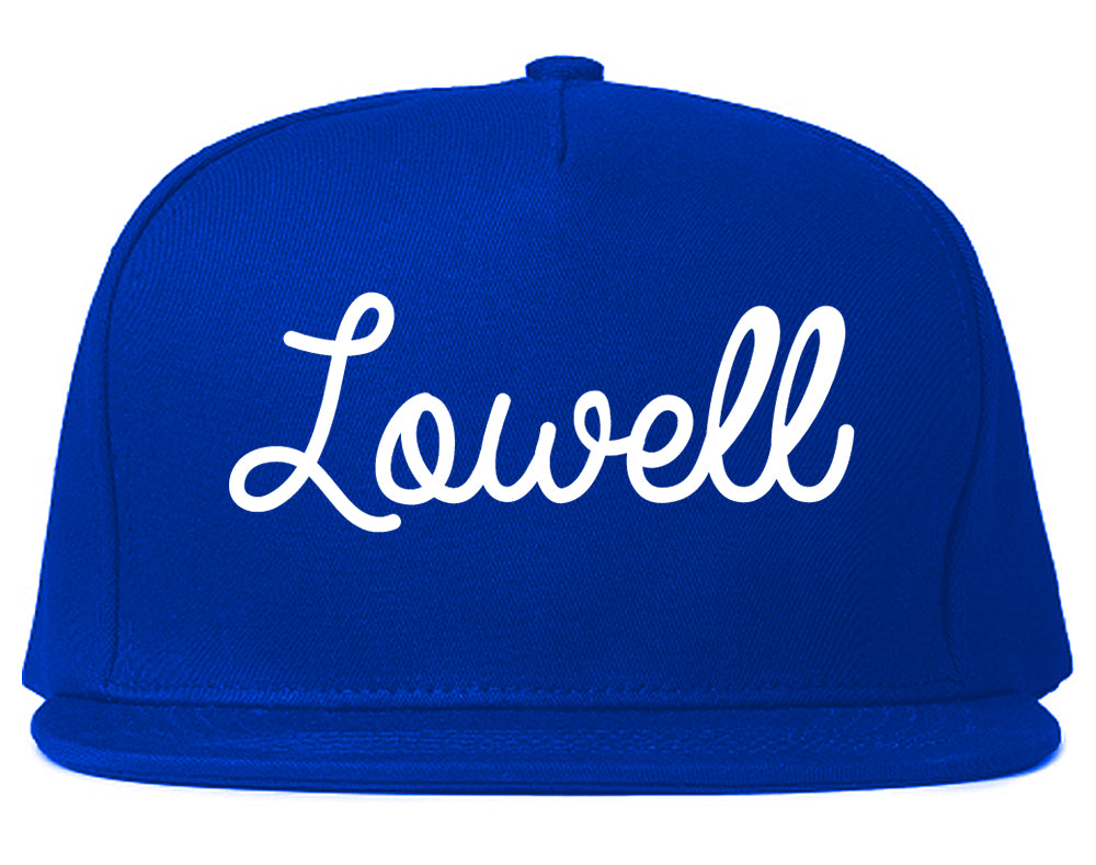 Lowell Arkansas AR Script Mens Snapback Hat Royal Blue