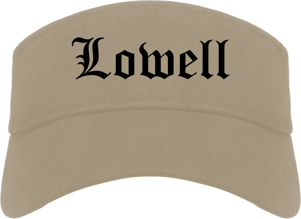 Lowell Arkansas AR Old English Mens Visor Cap Hat Khaki
