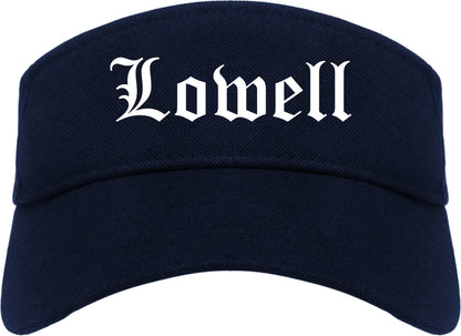 Lowell Arkansas AR Old English Mens Visor Cap Hat Navy Blue