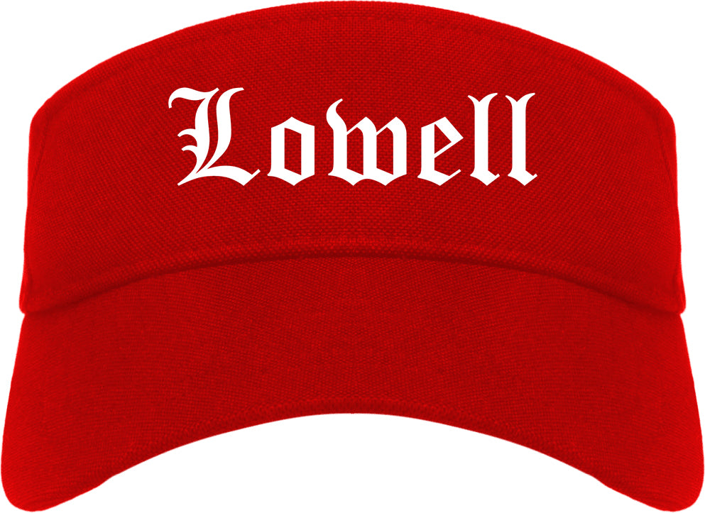Lowell Arkansas AR Old English Mens Visor Cap Hat Red