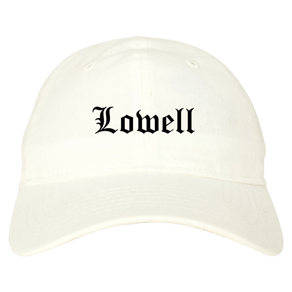 Lowell Indiana IN Old English Mens Dad Hat Baseball Cap White