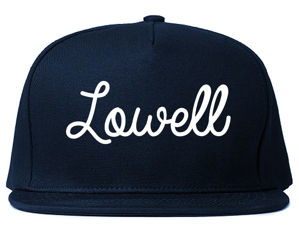 Lowell Indiana IN Script Mens Snapback Hat Navy Blue
