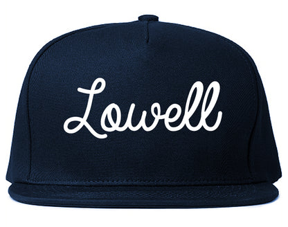 Lowell Indiana IN Script Mens Snapback Hat Navy Blue