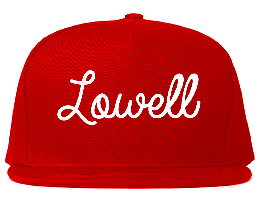 Lowell Indiana IN Script Mens Snapback Hat Red