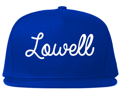 Lowell Indiana IN Script Mens Snapback Hat Royal Blue