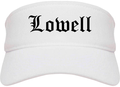 Lowell Indiana IN Old English Mens Visor Cap Hat White