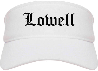 Lowell Indiana IN Old English Mens Visor Cap Hat White