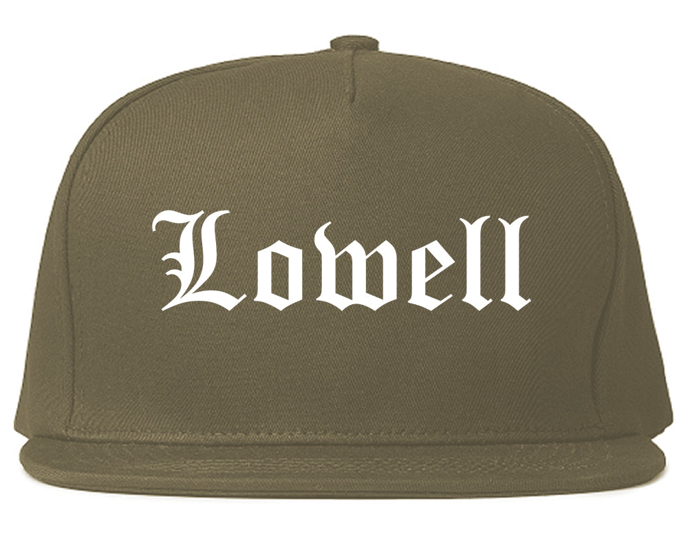 Lowell Massachusetts MA Old English Mens Snapback Hat Grey