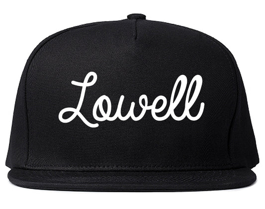 Lowell Massachusetts MA Script Mens Snapback Hat Black