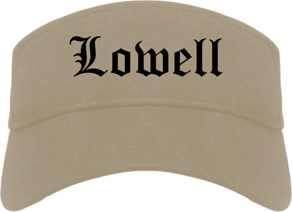 Lowell Massachusetts MA Old English Mens Visor Cap Hat Khaki