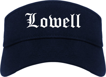 Lowell Massachusetts MA Old English Mens Visor Cap Hat Navy Blue