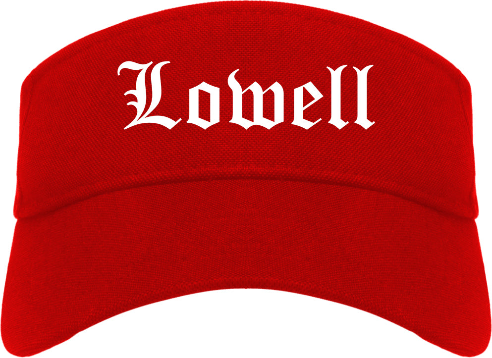 Lowell Massachusetts MA Old English Mens Visor Cap Hat Red