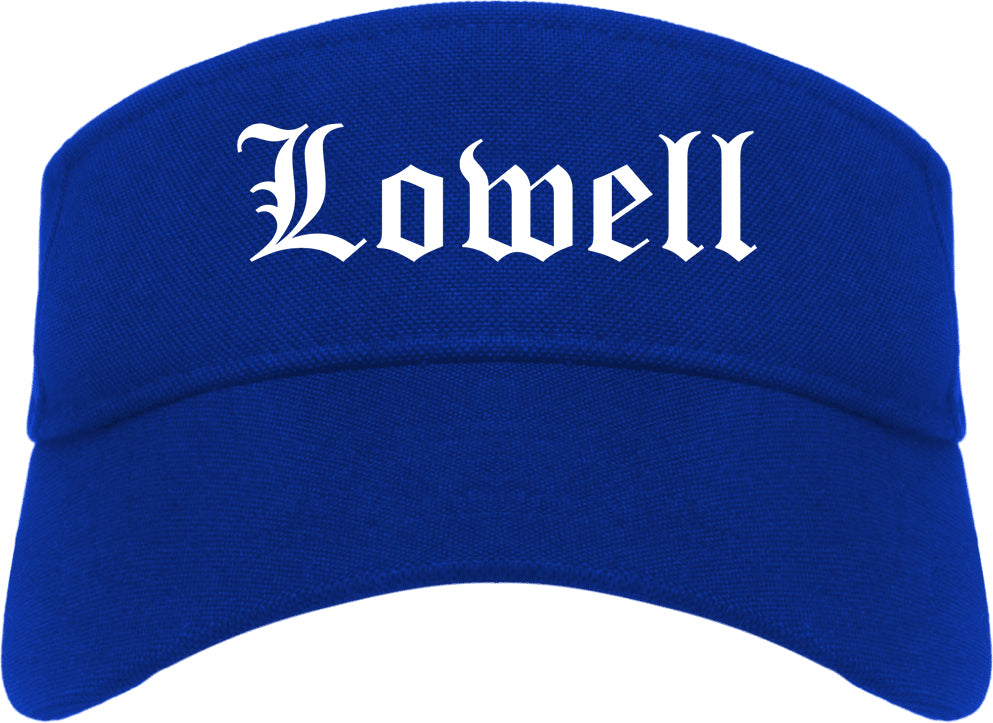 Lowell Massachusetts MA Old English Mens Visor Cap Hat Royal Blue