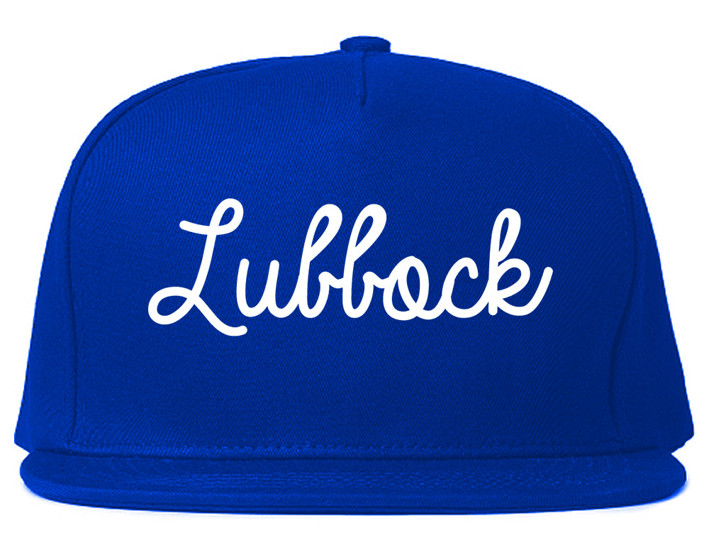 Lubbock Texas TX Script Mens Snapback Hat Royal Blue