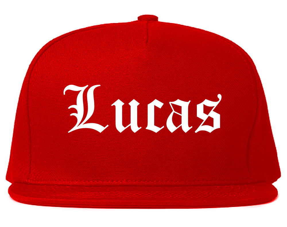 Lucas Texas TX Old English Mens Snapback Hat Red