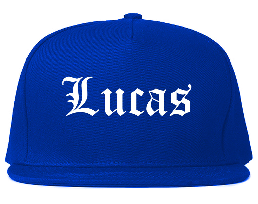 Lucas Texas TX Old English Mens Snapback Hat Royal Blue