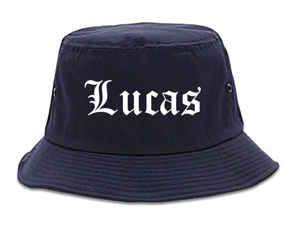 Lucas Texas TX Old English Mens Bucket Hat Navy Blue