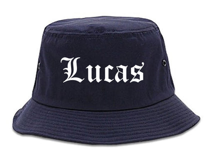 Lucas Texas TX Old English Mens Bucket Hat Navy Blue