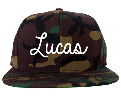 Lucas Texas TX Script Mens Snapback Hat Army Camo