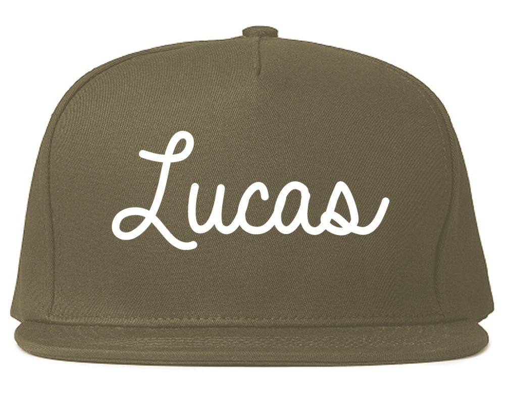 Lucas Texas TX Script Mens Snapback Hat Grey