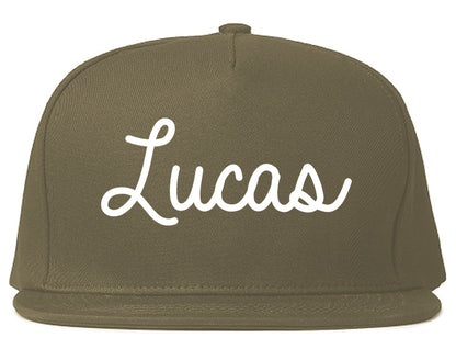 Lucas Texas TX Script Mens Snapback Hat Grey
