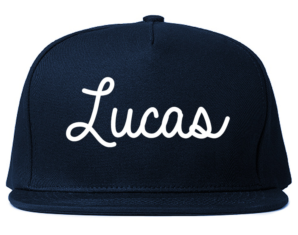 Lucas Texas TX Script Mens Snapback Hat Navy Blue