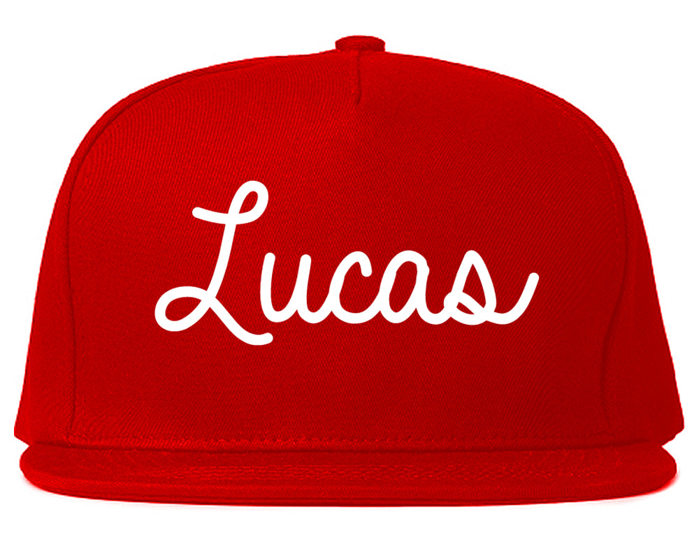 Lucas Texas TX Script Mens Snapback Hat Red