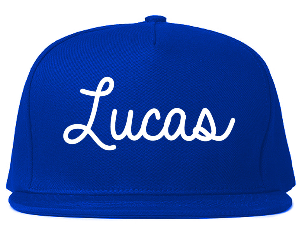 Lucas Texas TX Script Mens Snapback Hat Royal Blue