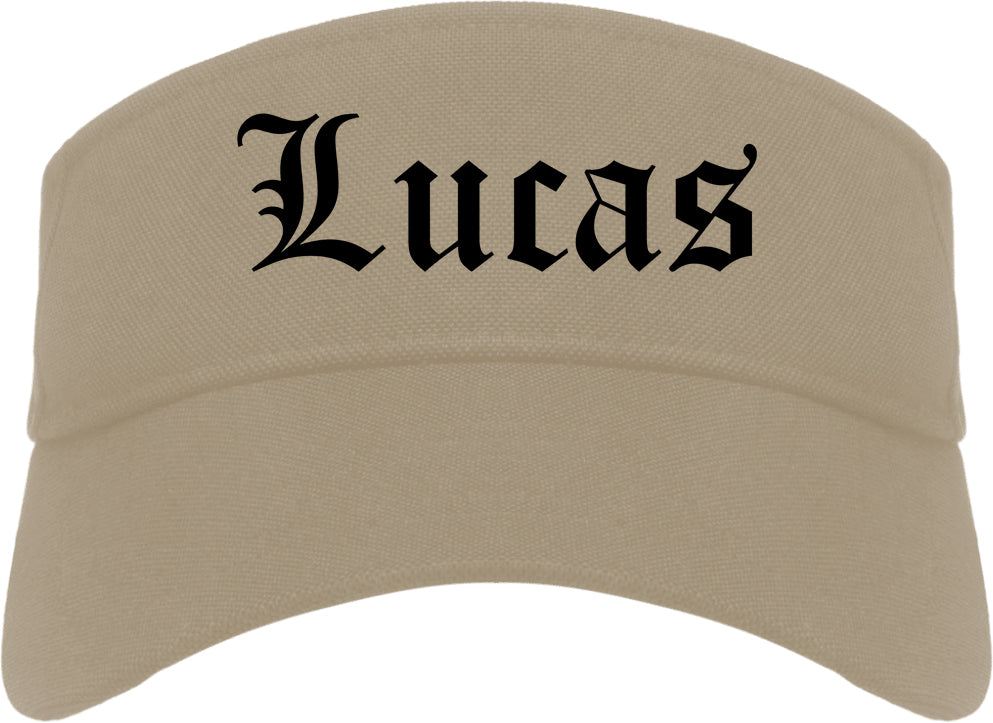 Lucas Texas TX Old English Mens Visor Cap Hat Khaki