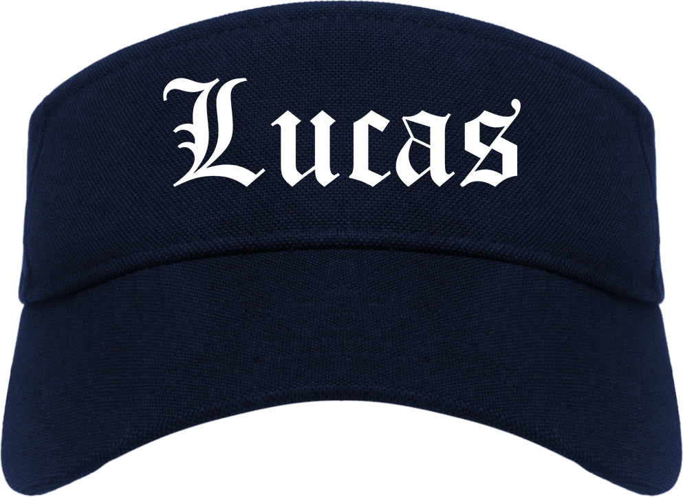 Lucas Texas TX Old English Mens Visor Cap Hat Navy Blue