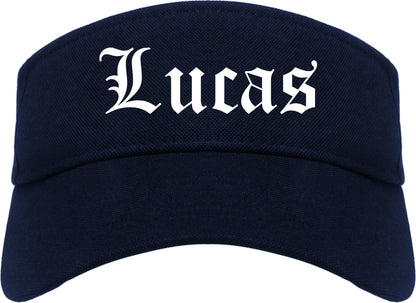 Lucas Texas TX Old English Mens Visor Cap Hat Navy Blue