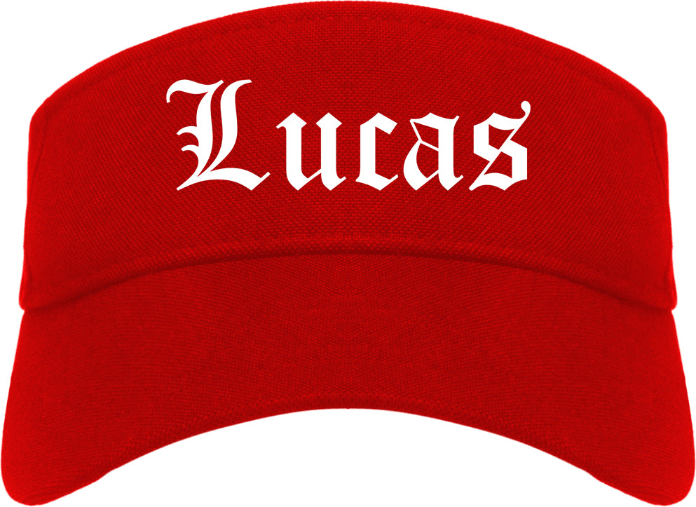 Lucas Texas TX Old English Mens Visor Cap Hat Red