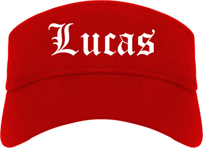 Lucas Texas TX Old English Mens Visor Cap Hat Red