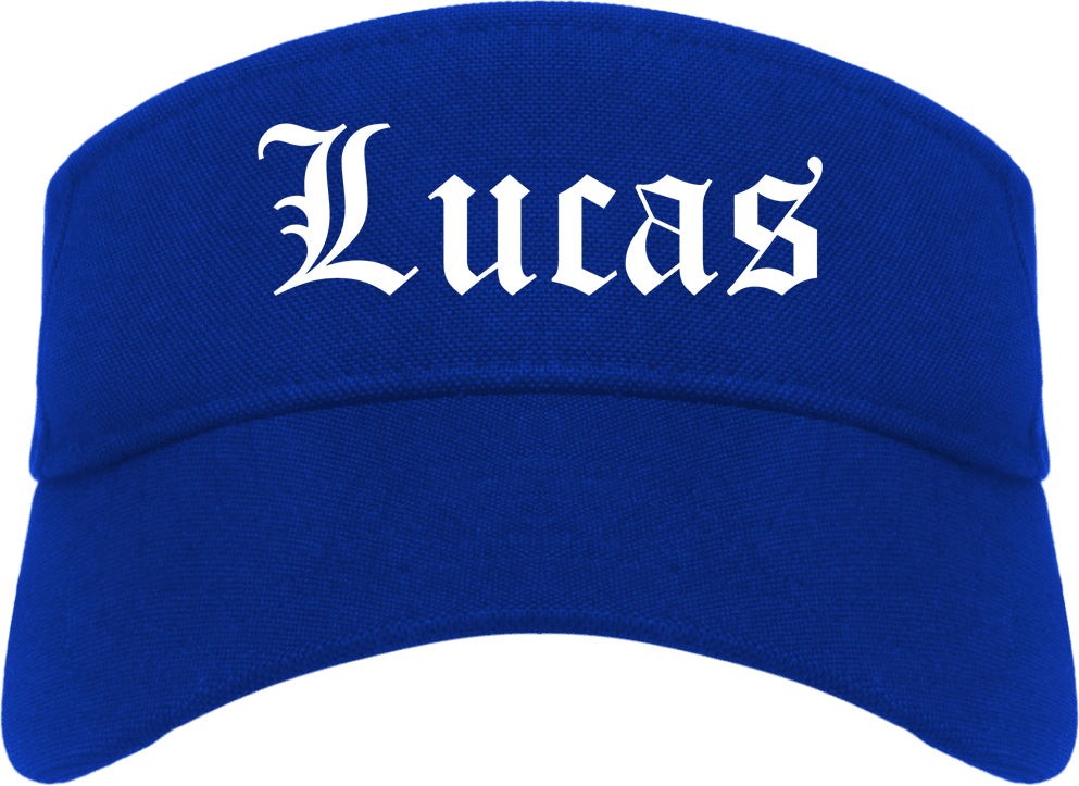 Lucas Texas TX Old English Mens Visor Cap Hat Royal Blue